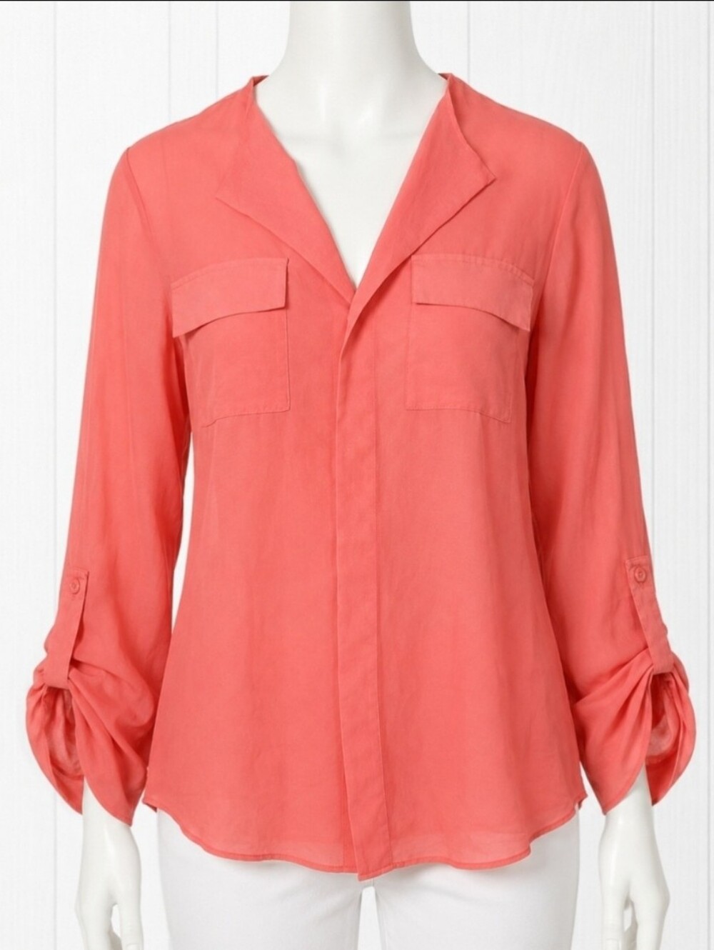 Rue 21 Women's Pink Long Sleeve Sheer Button Down Pocket Shirt Size Medium
